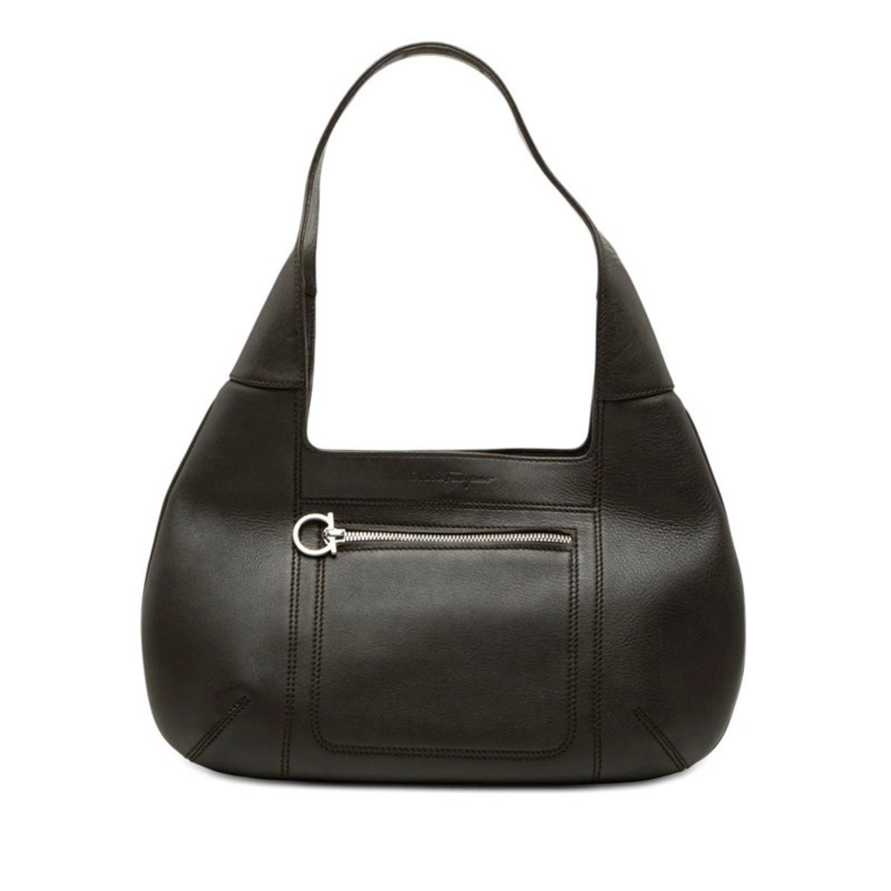 Salvatore Ferragamo Gancini Hobo Bag Handbag Brown Leather